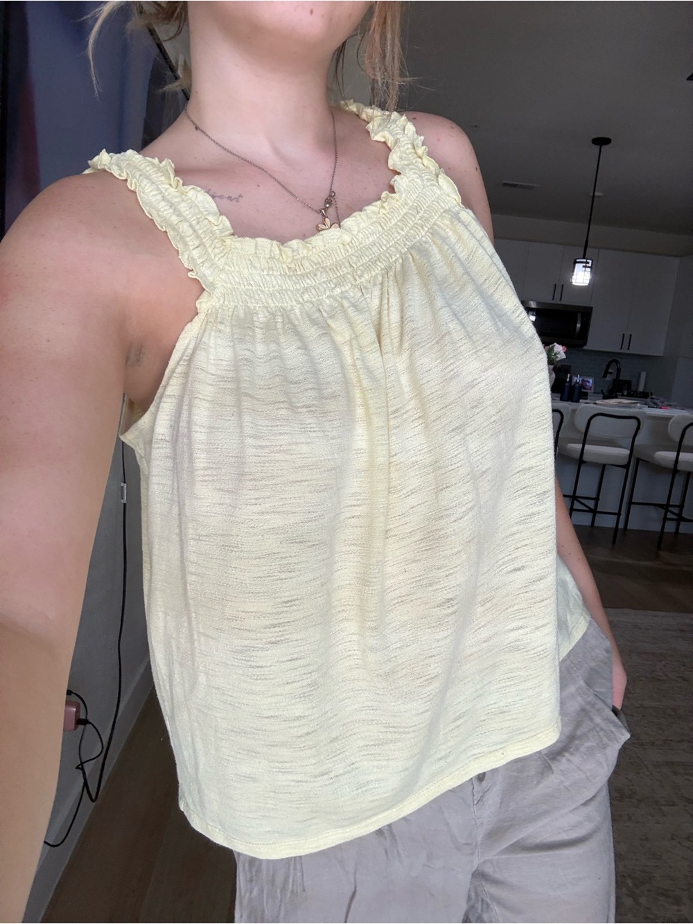 LC Lauren Conrad Soft Yellow Ruffle-Trim Tank Top